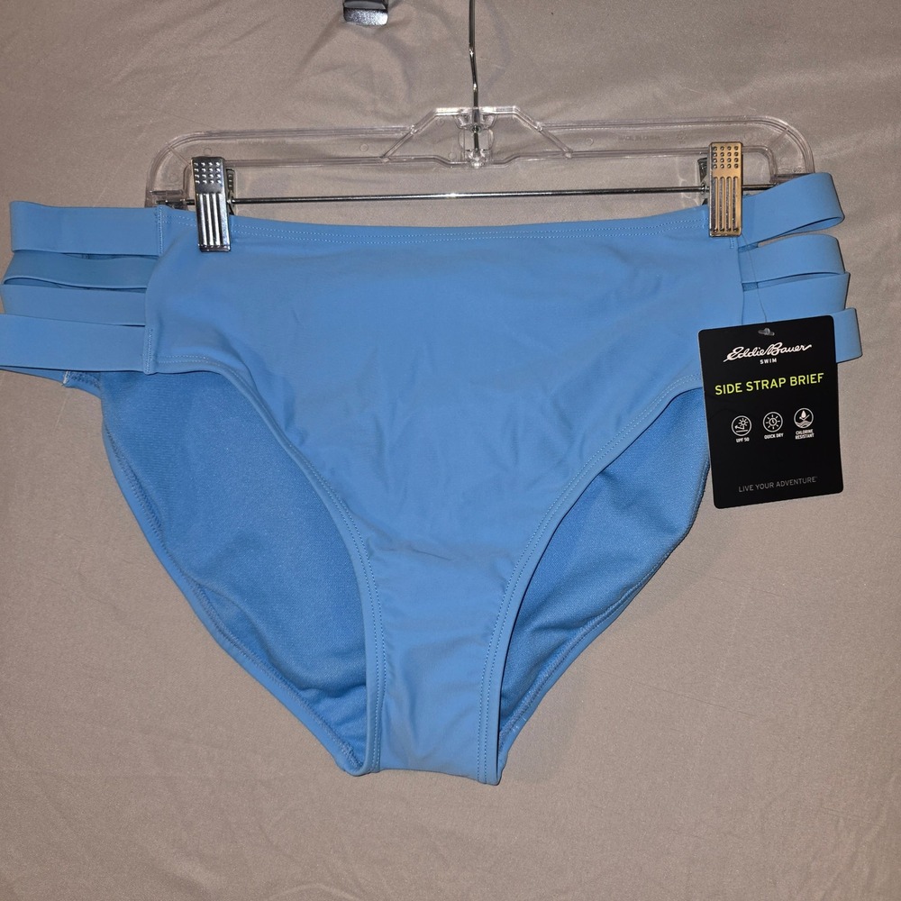 Eddie Bauer Side Strap Brief XL Women Misty Blue High Rise Swim Bottom NWT